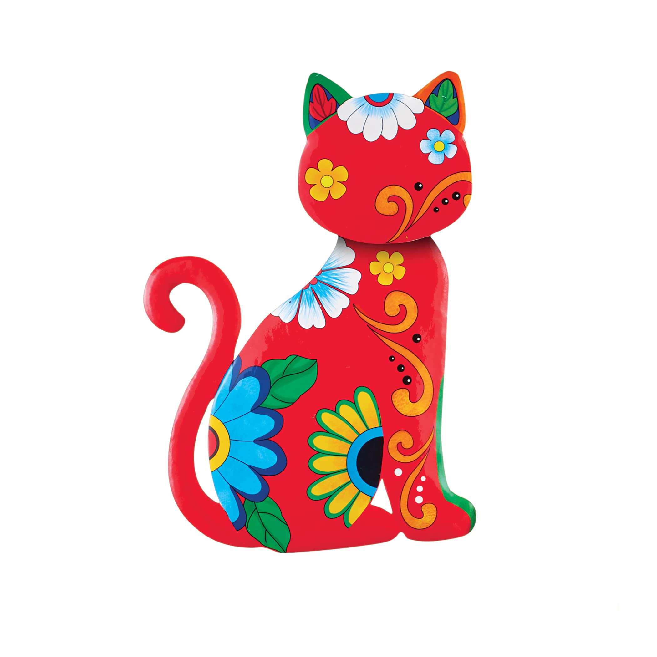 Vibrant Floral Cat Metal Wall Art Sculpture - Red or Navy Blue | Handcrafted Metal Wall Decor for Living Room, Bathroom, Bedroom | Unique Garden Statues & Outdoor Wall Plaques | Perfect for Home Decor, Gift Ideas & Patio Accents