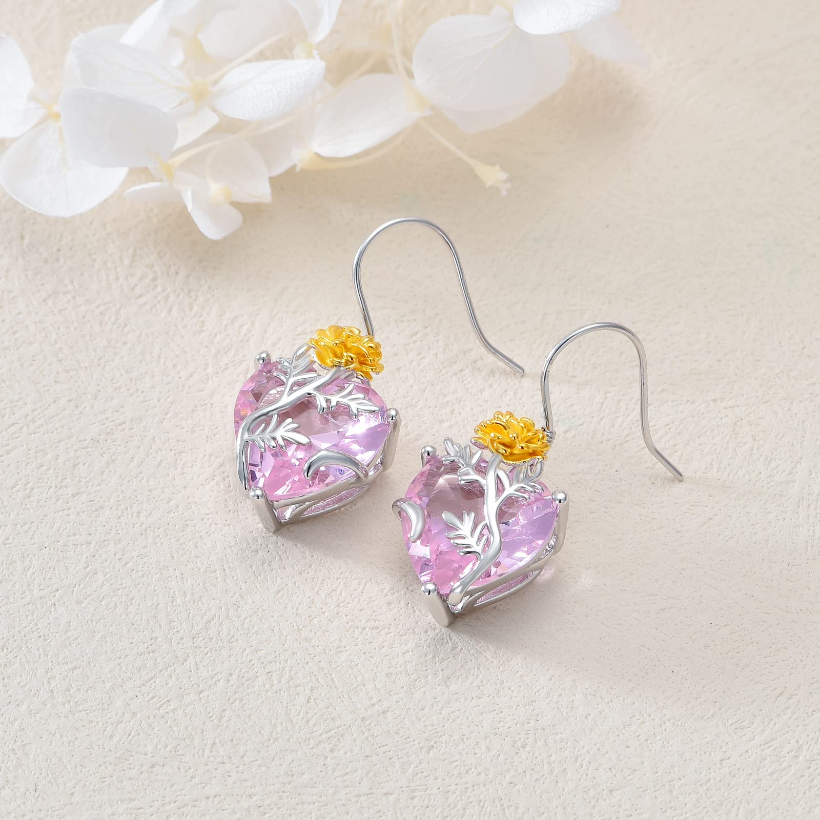 TOUPOP Sterling Silver Birth Month Flower Drop Earrings for Women - Crystal Dangle Earrings, Elegant Birthday Jewelry Gift for Her | Perfect for Parties, Weddings & Everyday Wear