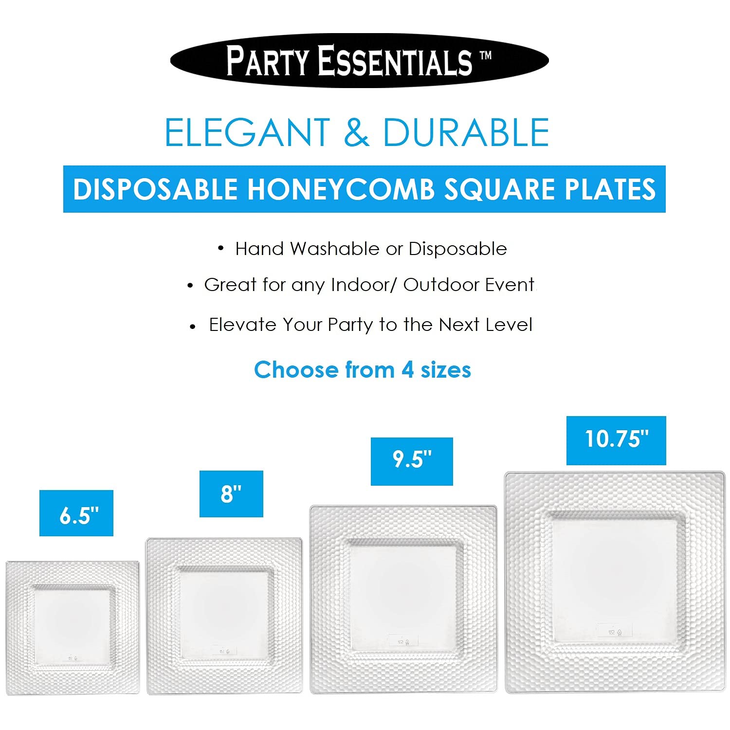 70-Count Clear Honeycomb Square Plastic Plates - Disposable Dinnerware for Wedding, Birthday Party & All Occasions | Durable & Elegant Tableware for Catering, Picnics & Outdoor Events