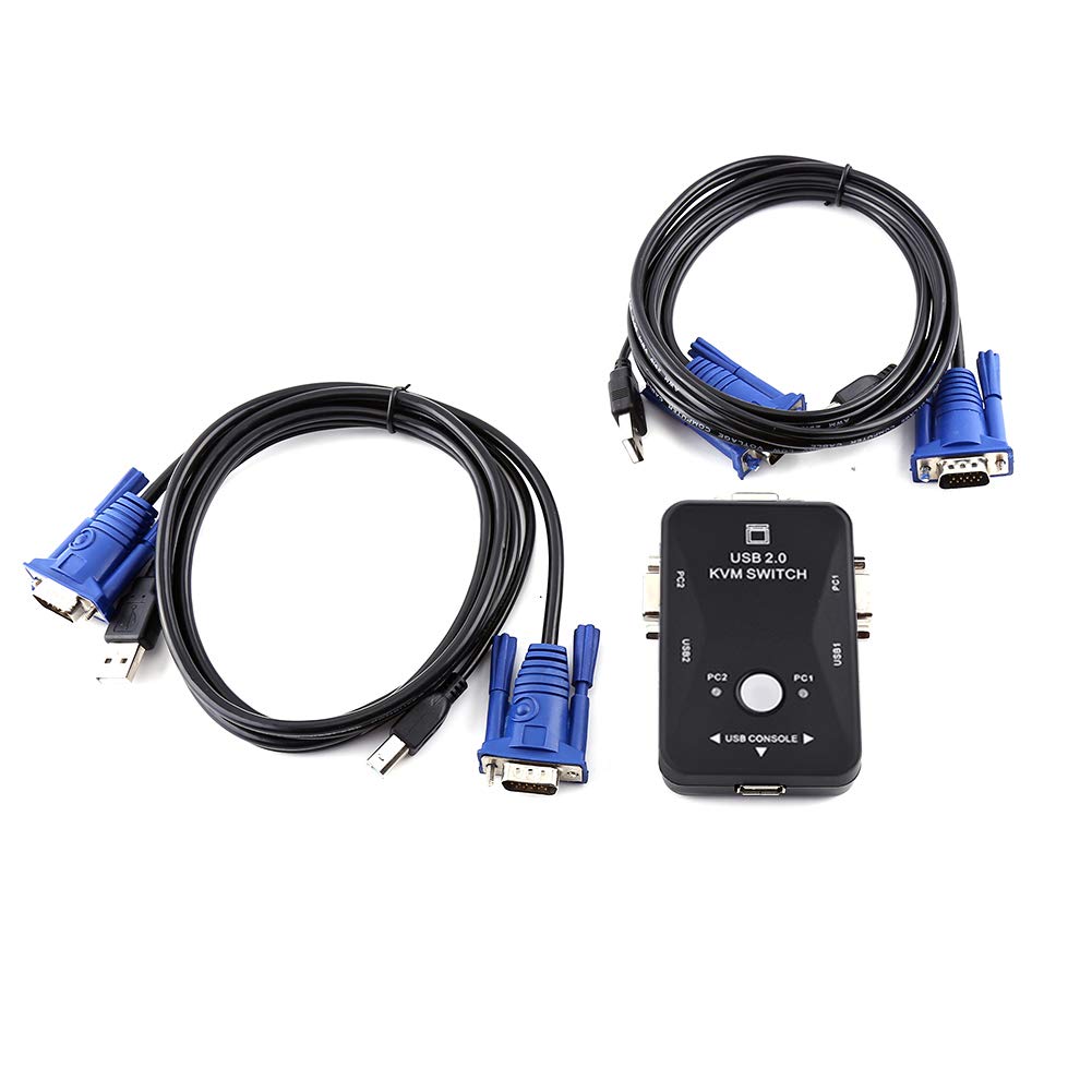 Agatige 2 Port USB VGA KVM Switch Box with Cables - Share Monitor, Keyboard & Mouse Between 2 Computers - Ideal for Home Office, Gaming & IT Workstations