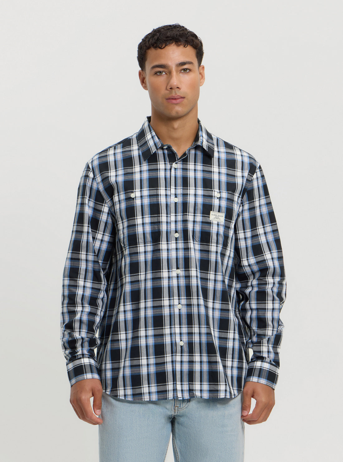 Guess Blue Stripe Denim Shirt for Women | Casual Button Down Shirt | Perfect for Office, Date Night & Weekend Outfits