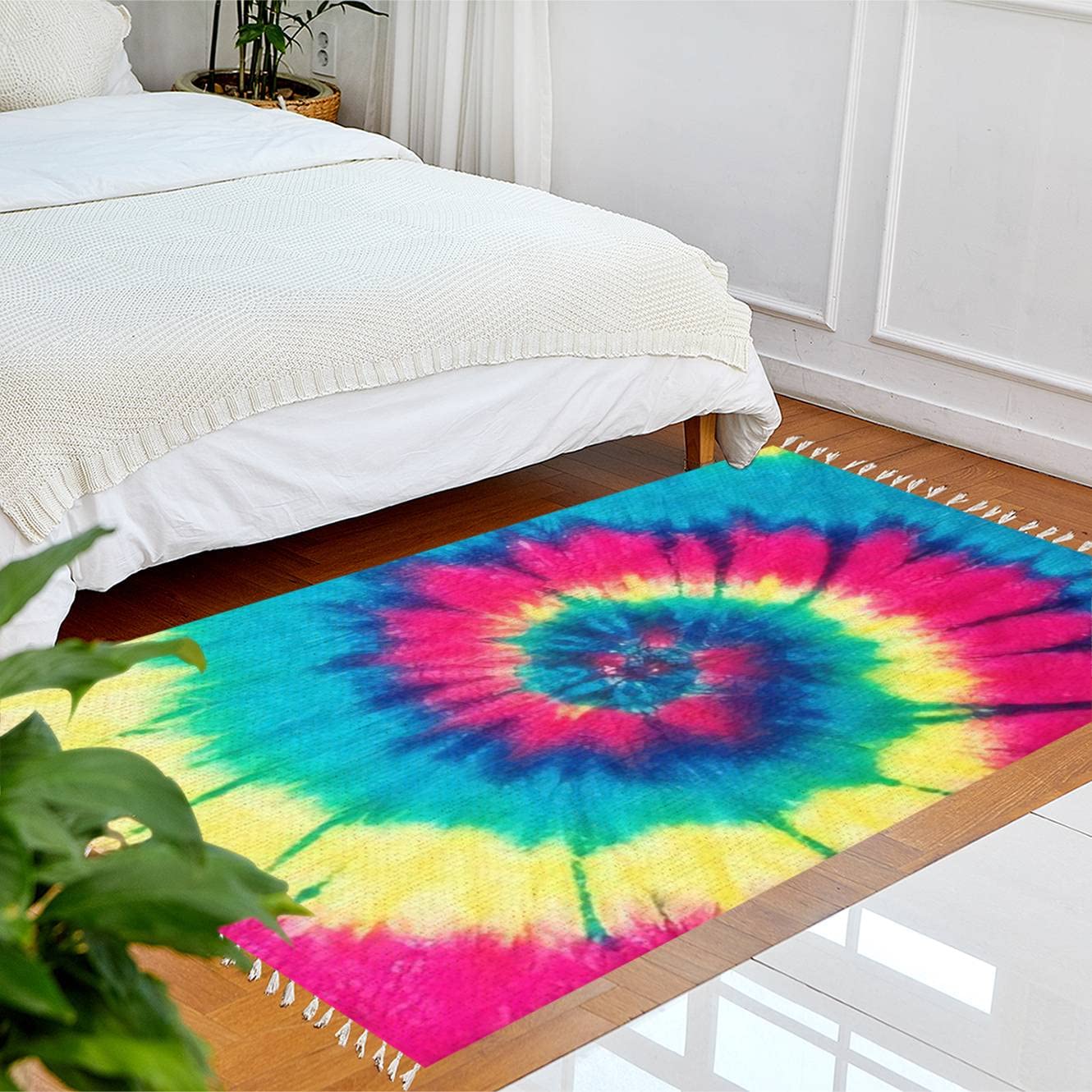 Boho Spiral Tie Dye Abstract Area Rug - Soft Linen Carpet for Living Room, Bedroom, Patio & Hallway - Minimalist Home Decor Runner Mat - Perfect for Bohemian, Modern & Outdoor Spaces