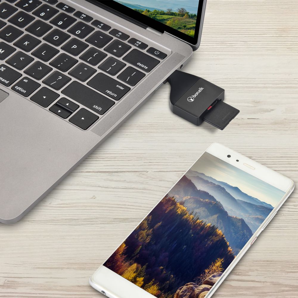Bonelk USB C to MicroSD/SD Card Reader Adapter - Fast Data Transfer for Smartphones, Laptops, Cameras & More - Perfect for Travel, Photography & File Backup
