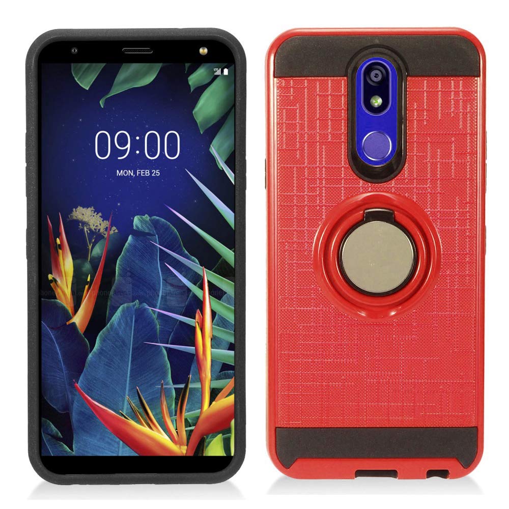Shockproof LG Solo Case (L423DL) / LG K40 Case / LG K12 Case / X420 Case - Slim Fit Anti-Slip Cover with Ring Holder (Red) for Daily Protection & Hands-Free Viewing