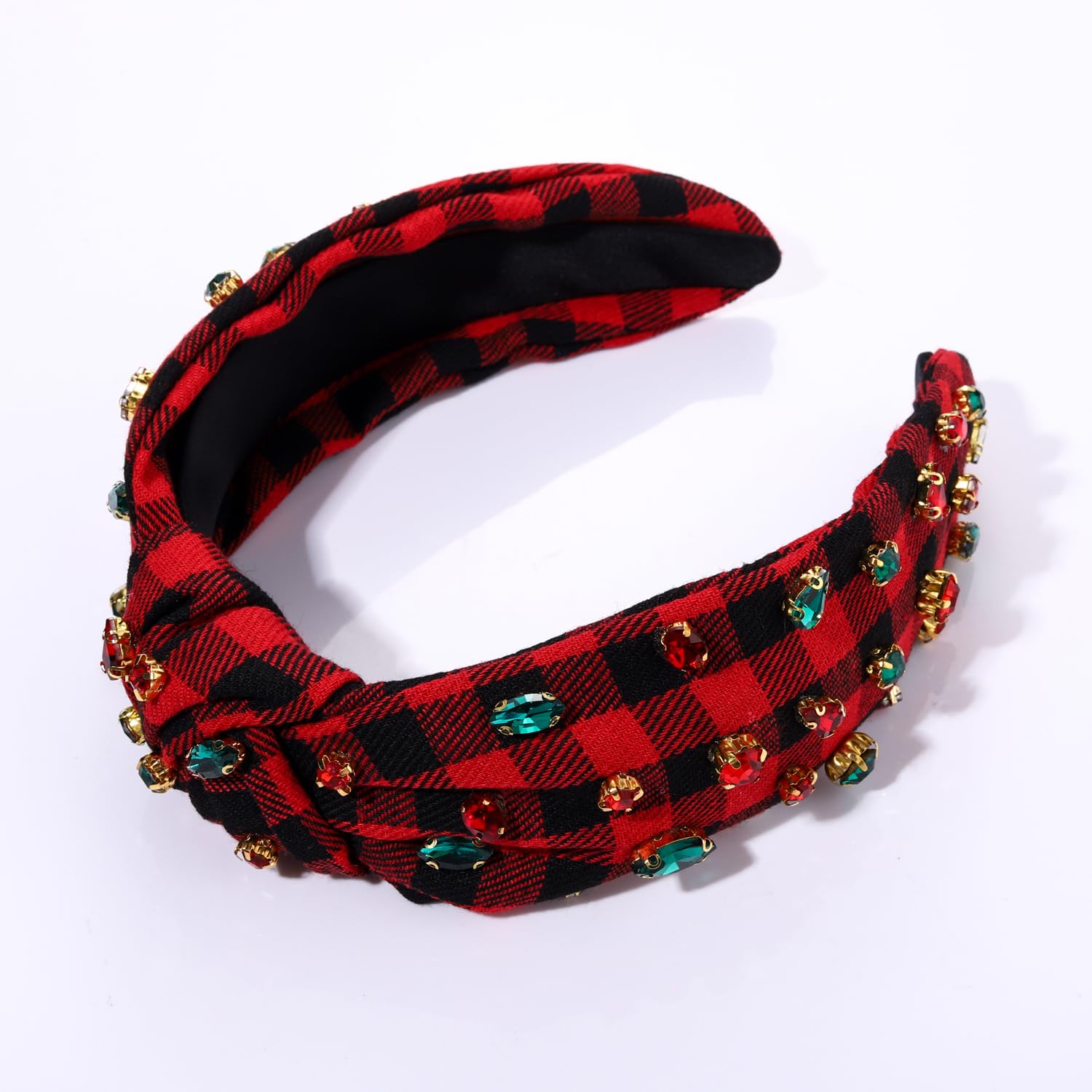 Sparkling Christmas Headband for Women - Red & Green Rhinestone Crystal Knotted Headpiece with Jeweled Plaid Design - Perfect for Holiday Parties, Xmas Photos & Festive Outfits - Great Christmas Gift Idea