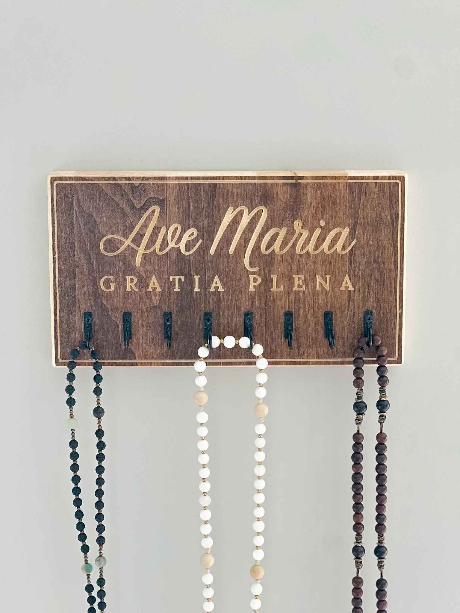 Ave Maria Rosary Hanger - Beautiful Catholic Wall Hook for Prayer Beads - Perfect for Home Chapel, Bedroom, or Gift Giving