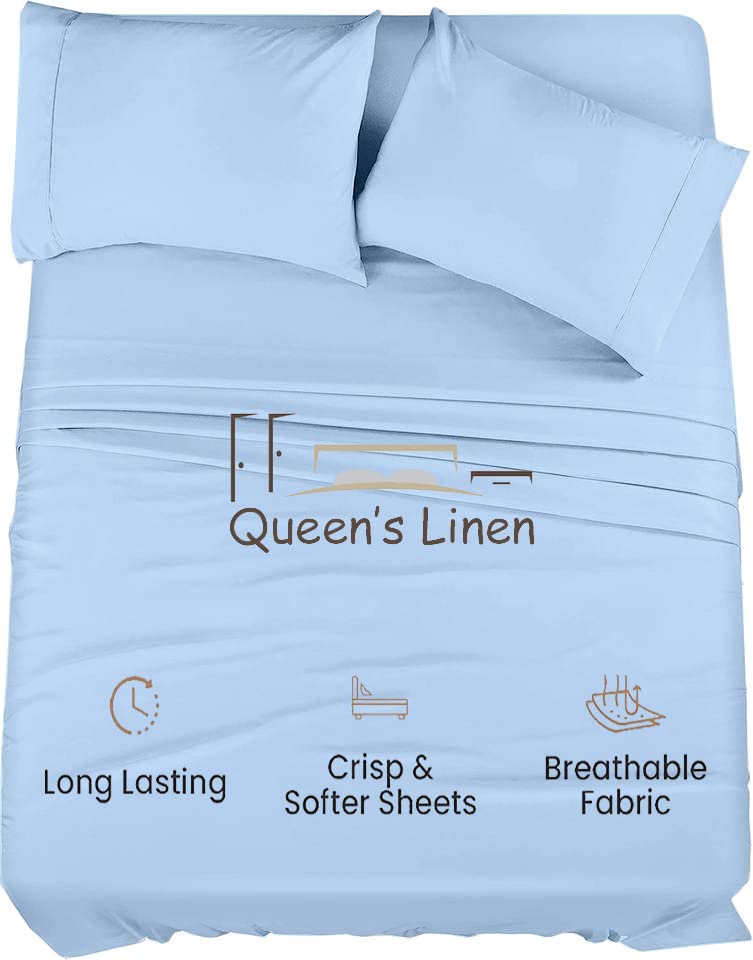 Luxury 400 Thread Count Queen Size Cotton Bed Sheet Set - 16 Inch Deep Pocket Fitted Sheet - Hotel Quality Linen Sheets (Sky Blue) for Comfortable Sleep & Bedroom Decor