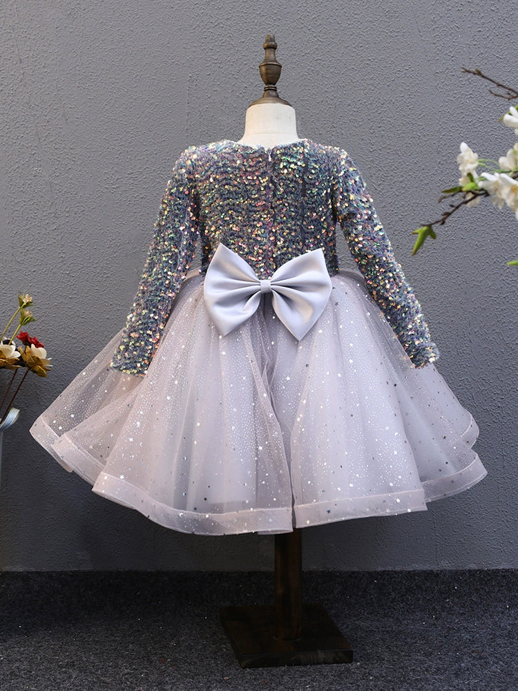 Lilac A-Line Round Neck Tea-Length Tulle Flower Girl Dress for Weddings & Special Occasions