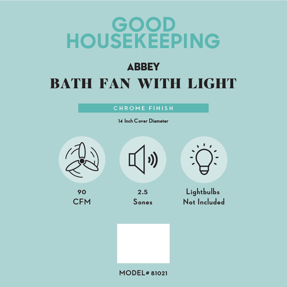 Good Housekeeping 81021 Abbey Decorative Bathroom Exhaust Fan with Light, Medium Size in Chrome & Porcelain - Perfect for Bathroom Ventilation and Stylish Home Decor