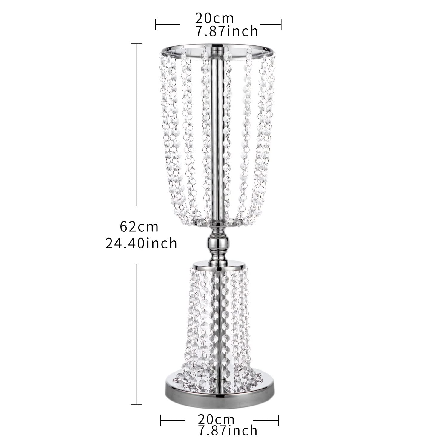 LoveCat 2-Piece Silver Wedding Centerpiece Vases Set - 24.4 Inch Tall Metal Floral Arrangement Vases with 2-Tier Acrylic Crystal Strings - Elegant Home Decor for Weddings, Parties & DIY Projects