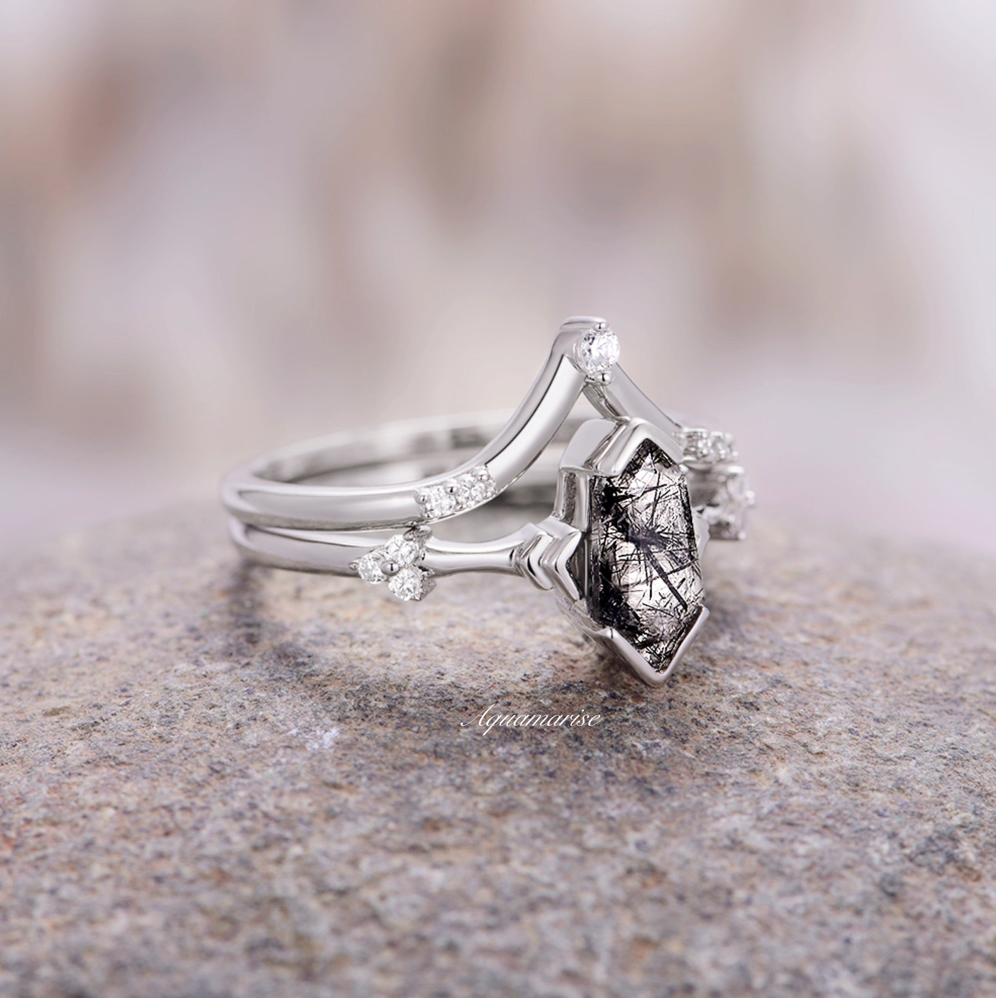 925 Sterling Silver Rutilated Quartz Ring Set for Women - Elegant Boho Jewelry for Everyday Wear, Gift Giving & Special Occasions