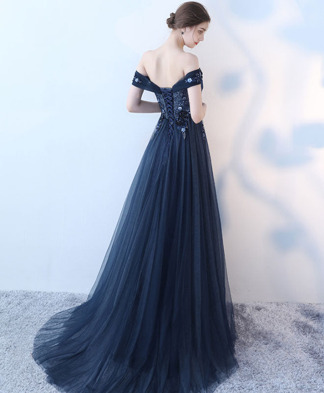 Elegant Blue Lace Tulle Long Prom Dress for Women - Romantic Lace Evening Gown for Formal Events, Homecoming, Wedding Guest & Special Occasions