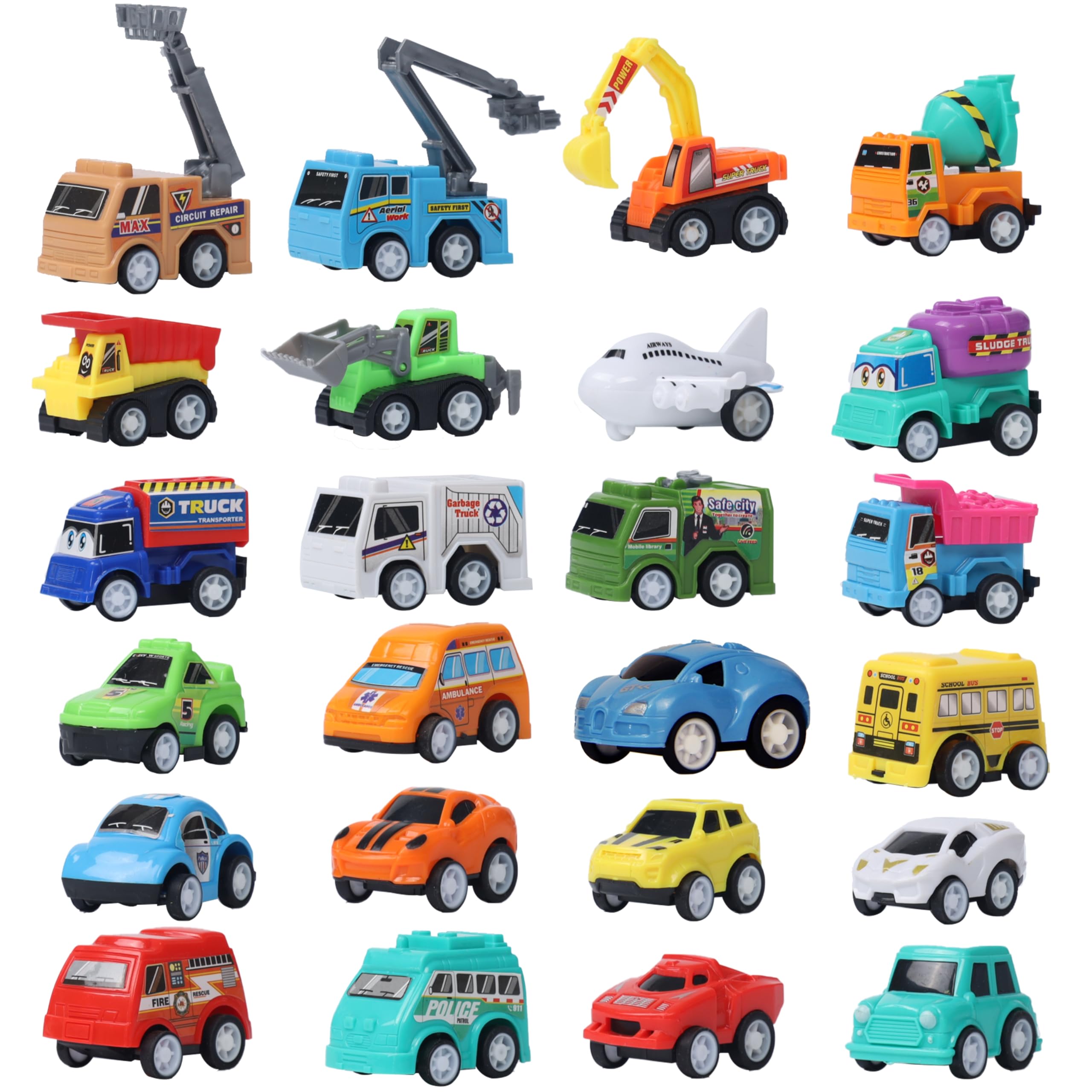 Juegoal 24-Piece Easter Pull Back Cars and Trucks Toy Vehicles Set for Toddlers & Kids Ages 3-6 - Stocking Stuffers, Easter Party Favors, Birthday Gifts for Boys & Girls - Fun Indoor & Outdoor Play Toys for Preschoolers