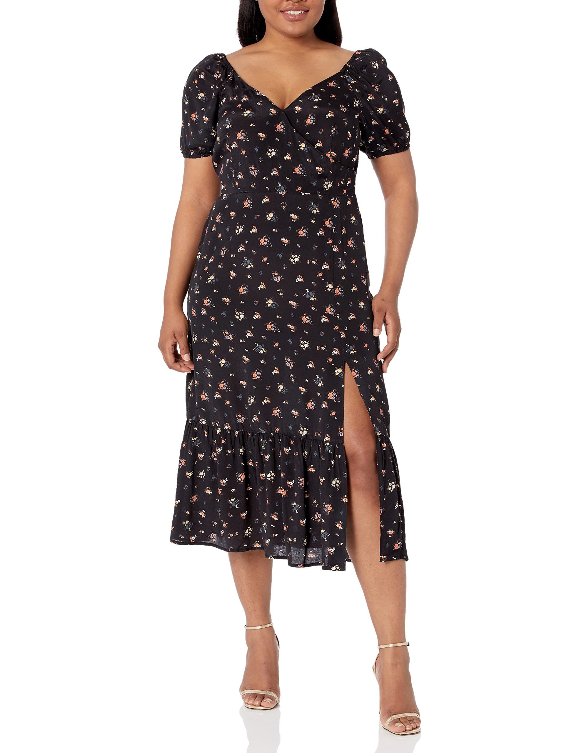 PAIGE Women's Gjelina Puff Sleeve Faux Wrap Dress - Elegant Flowy Midi Dress for Casual Wear, Date Night & Office Outfits | Plus Size Options Available