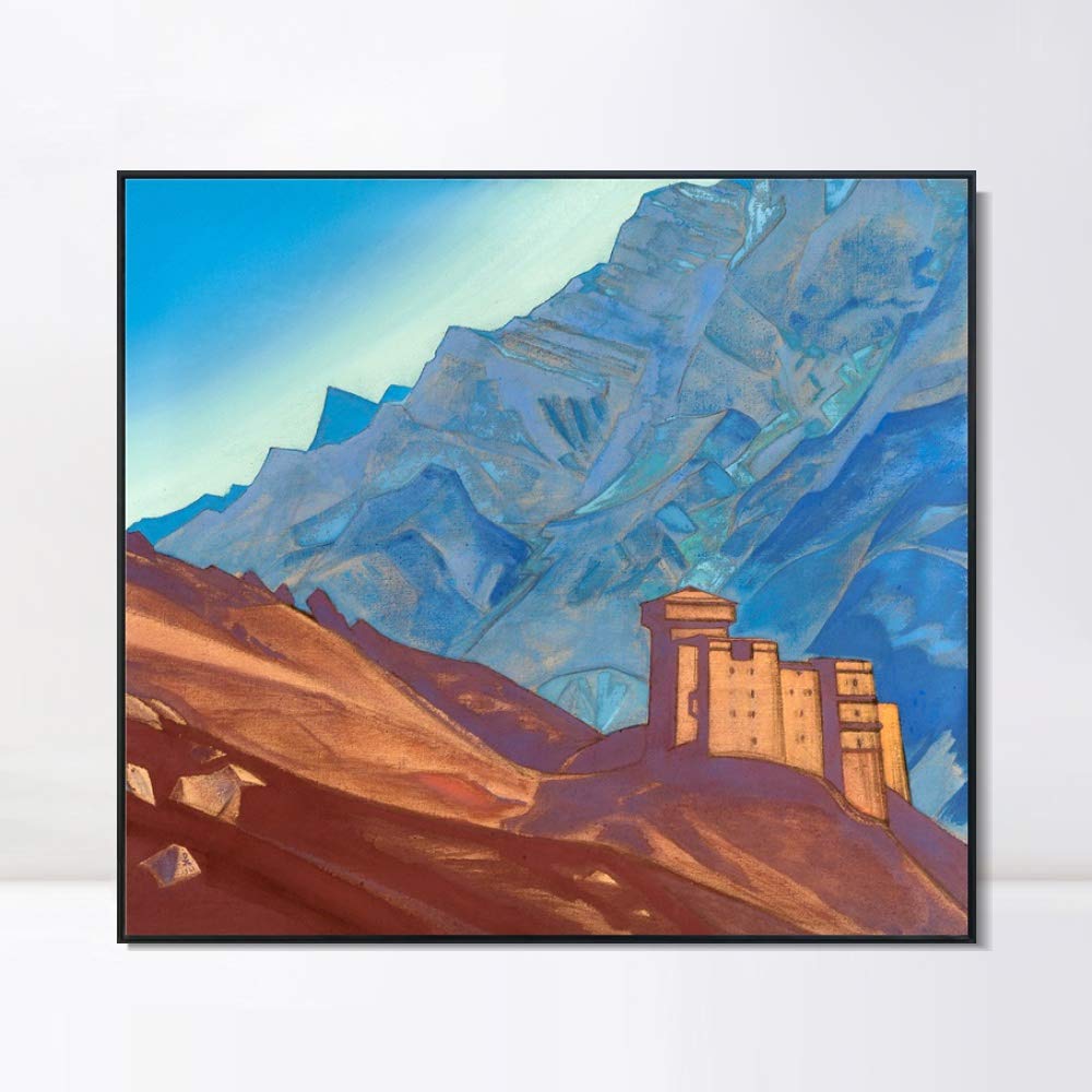 INVIN ART Framed Canvas Giclee Print - Gundla, 1931 by Nicholas Roerich - Wall Art for Living Room & Home Office Decor - Black Slim Frame 32x32 Inches - Perfect for Modern Interior Design & Gift Giving