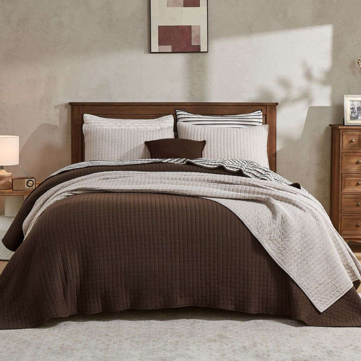 100% Cotton Jersey Knit Reversible Quilt Set - Soft & Breathable All Season Bedding for King/Queen Size - Perfect for Home, Hotel, Dorm & Gift Giving