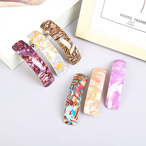 Vintage Large Hair Barrettes for Women - 6 Pack French Clip Hair Clips with Elegant Granite Pattern | Perfect for Office, Wedding & Everyday Hairstyles