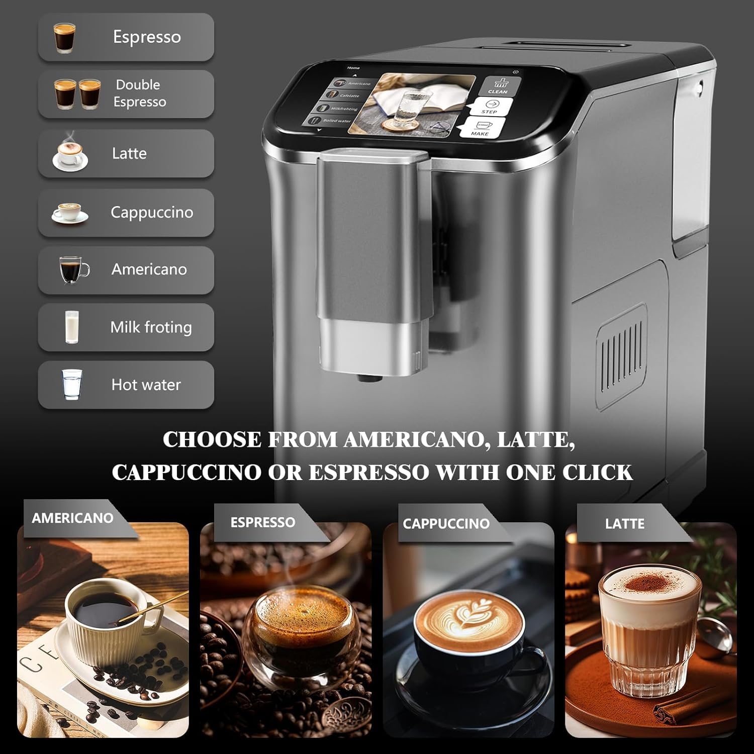 20 Bar Semi-Automatic Espresso Machine with Built-in Grinder & Milk Frother - Professional Coffee Maker with 95oz Removable Water Tank (Grey/Silver) - Perfect for Home Baristas & Coffee Shops