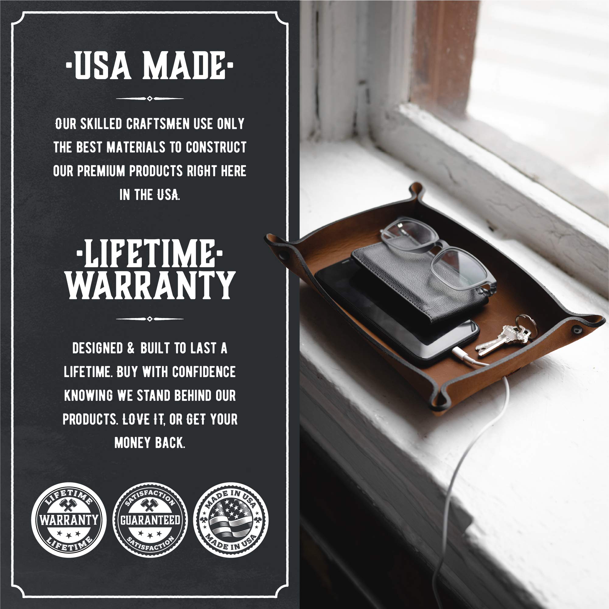 Premium Leather Valet Tray for Men - Handmade in USA | EDC Organizer for Keys, Wallet, Watch & Phone | Stylish Catch-All Tray for Nightstand, Dresser or Entryway | Perfect Gift for Dad & Groomsmen