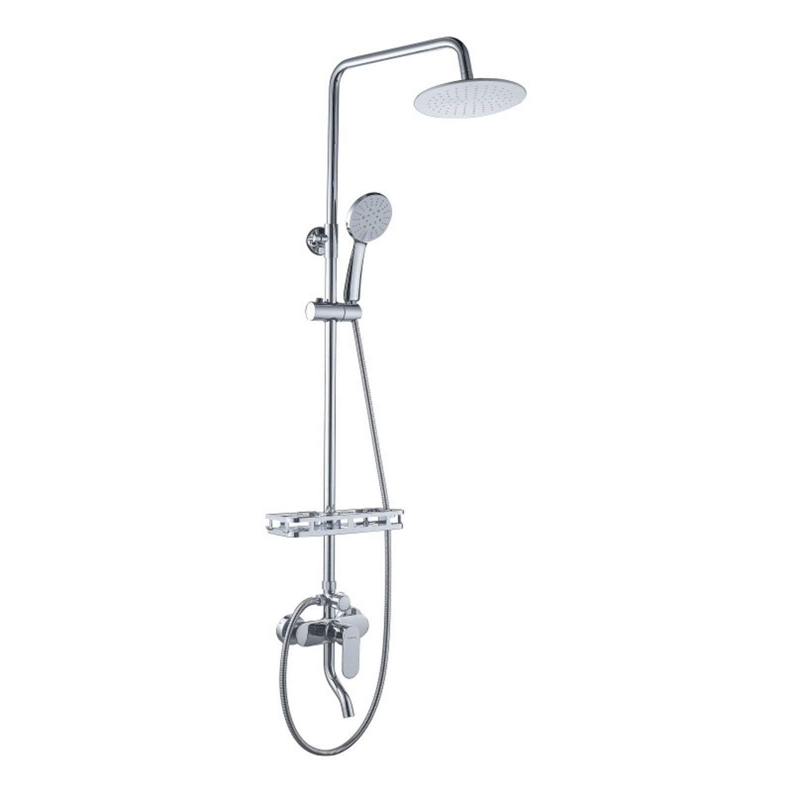 GELISURE Adjustable Height Wall Mounted Shower System - Modern Silver Shower Set with Overhead & Handheld Shower Head - Perfect for Bathroom, Hotel & Spa Renovations
