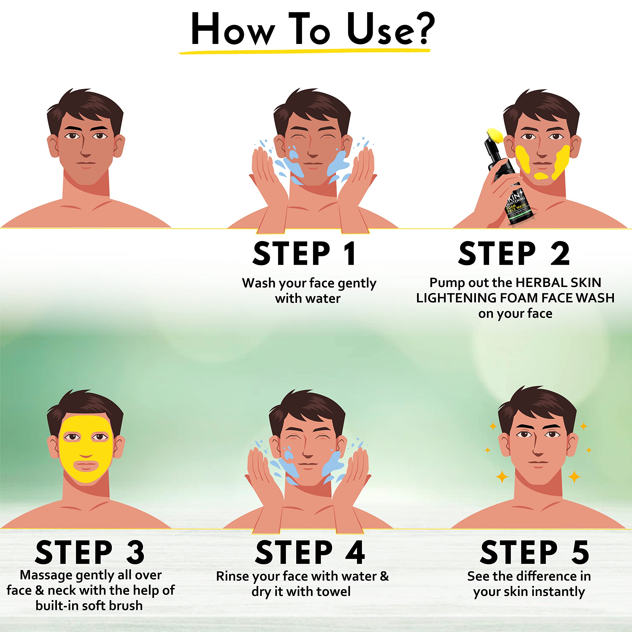 Muuchstac Herbal Skin Lightening Foam Face Wash for Men - Enriched with Turmeric (Haldi) & Aloe Vera Extracts for Brightening & Nourishment - 100ml - Perfect for Daily Skincare Routine & Acne-Prone Skin