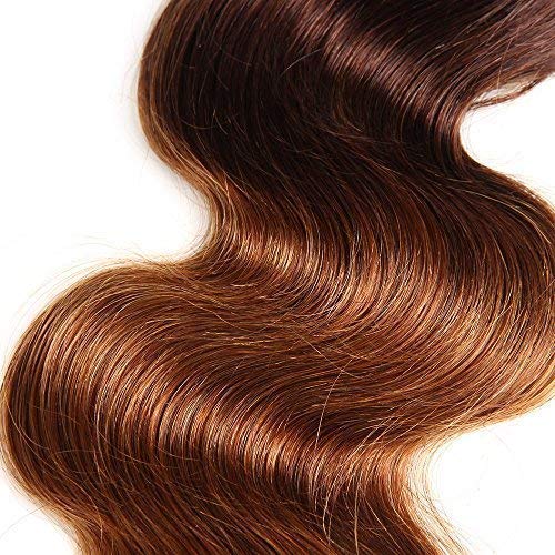 Body Wave Human Hair Extensions 3 Bundles - 100% Unprocessed Brazilian Virgin Hair, Ombre 2-Tone T4/30 Medium Brown/Medium Auburn (20 22 24 Inches) - Perfect for Length & Volume, Great for Parties & Daily Styling