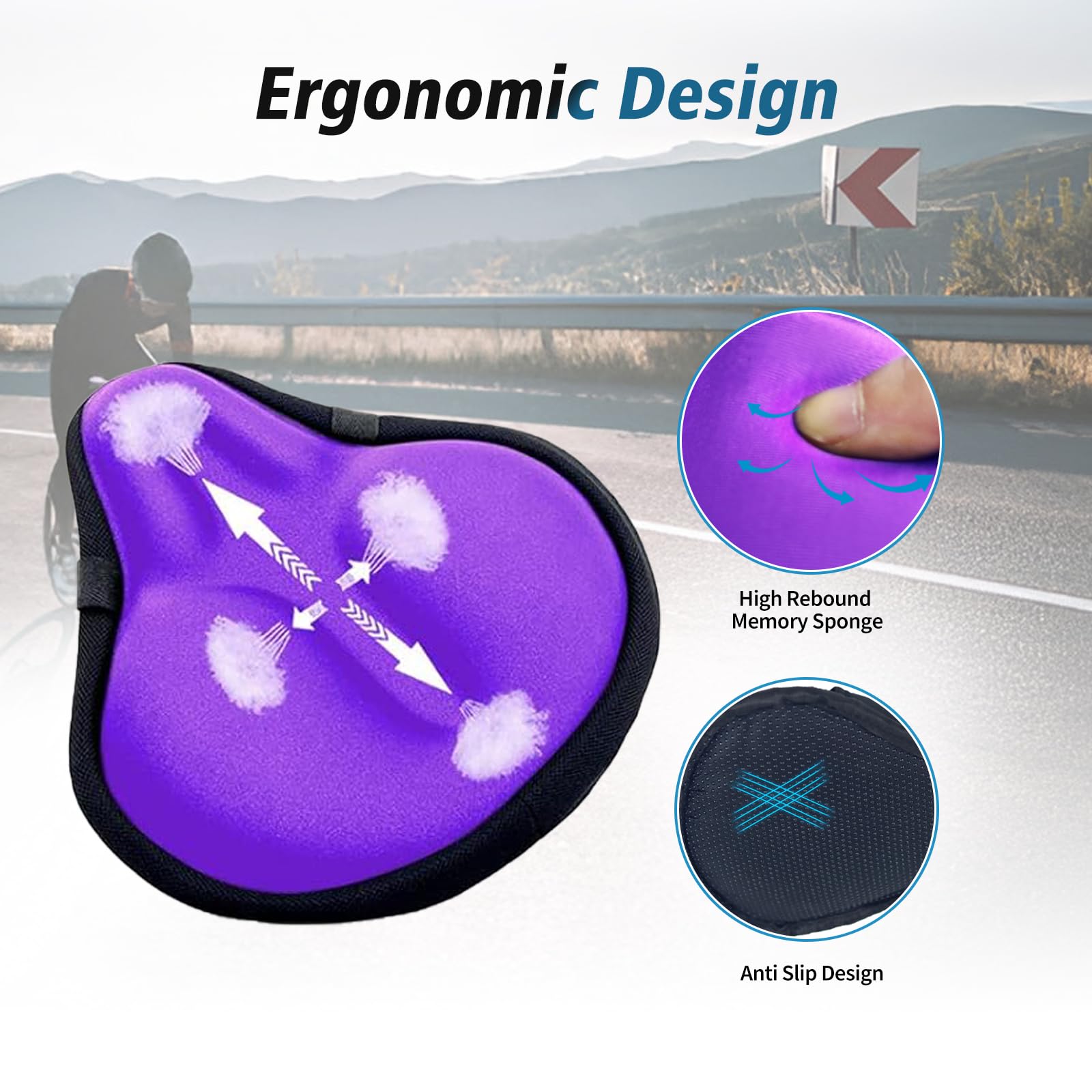 HUIOK Wide Gel Bike Seat Cover - Comfortable Exercise Bike Seat Cushion for Women & Men - Fits Spin, Stationary & Cruiser Bikes - Water & Dust Resistant - Perfect for Indoor & Outdoor Cycling, Gym Workouts & Long Rides