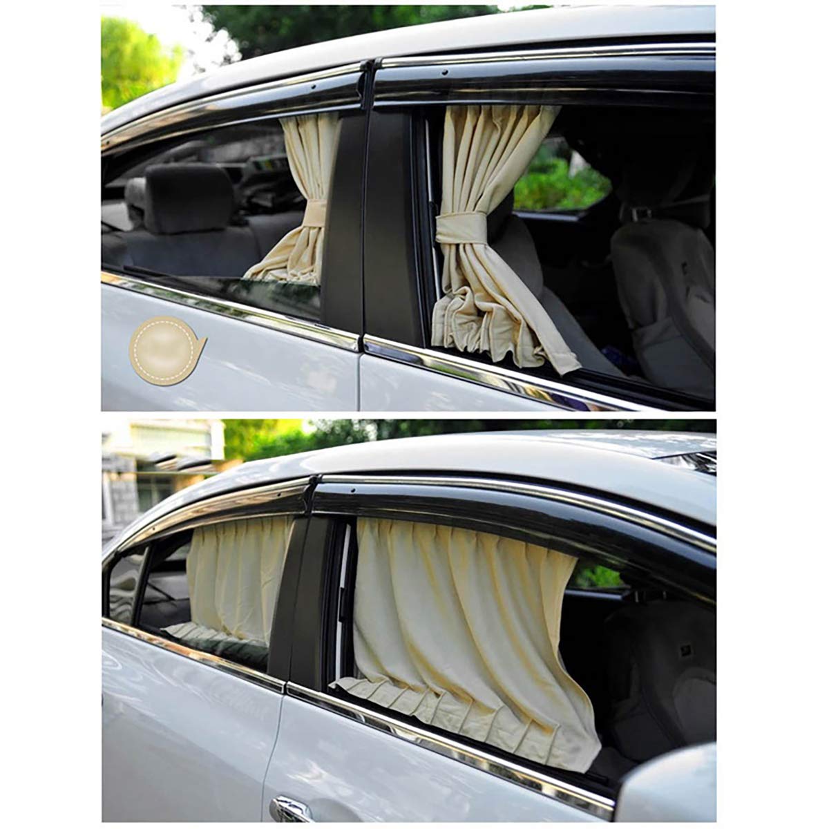 Queenbox Car Side Window Sunshades - 2 Pack UV Protection Sun Shade Curtains for Privacy & Cooling, Baby & Kids Car Window Blinds, Beige | Perfect for Road Trips, Baby Naps & Sun Protection While Driving
