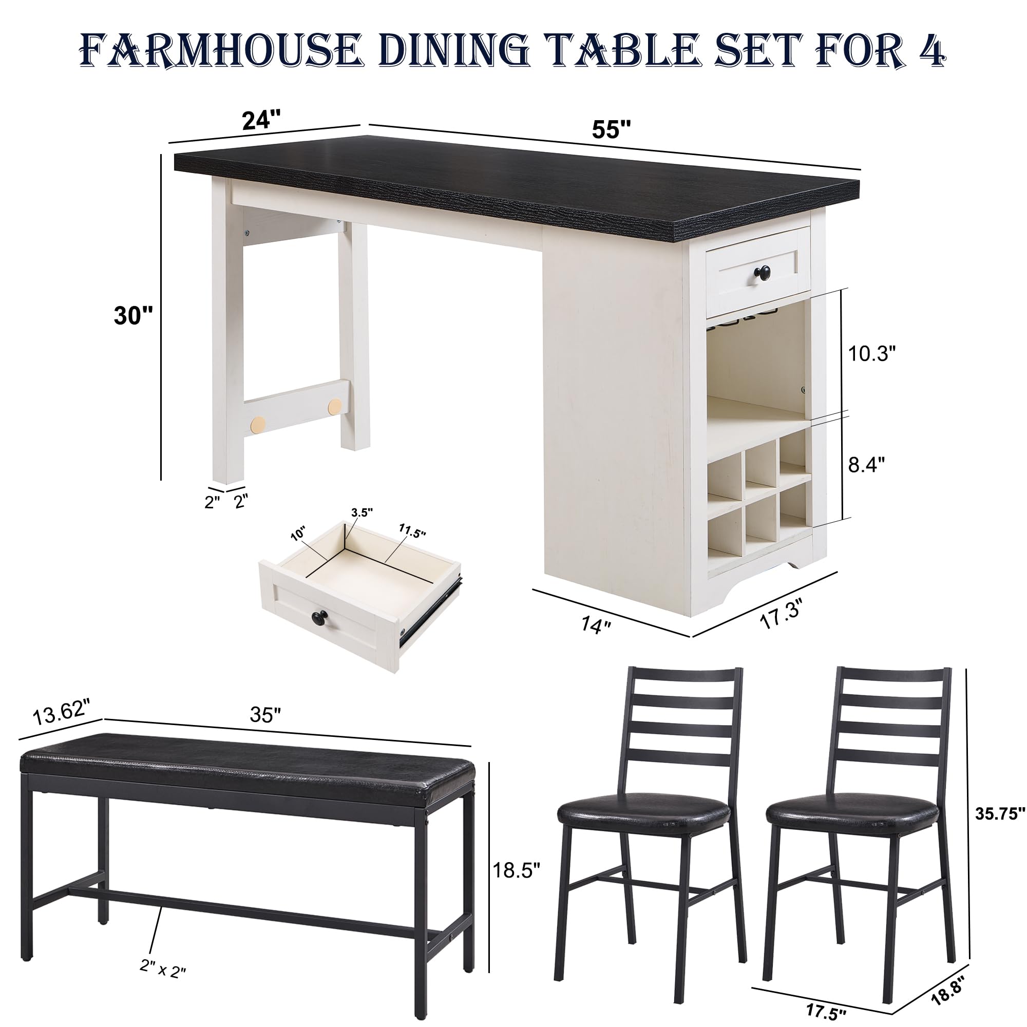Farmhouse Dining Table Set for 4 - 55
