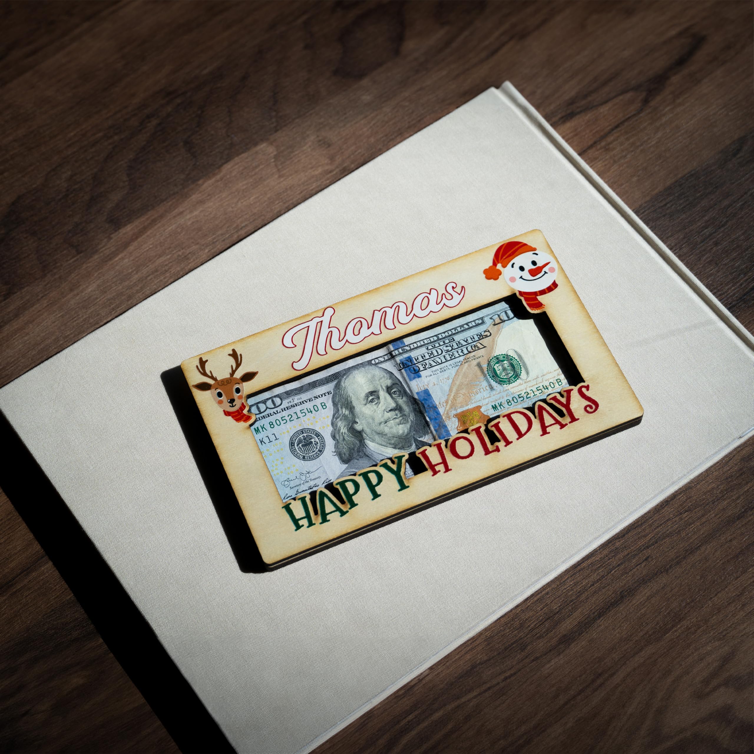 Personalized Christmas Money Holder - Custom Wooden Cash Gift Envelope with Name - Double Layer Design (6 Styles) - Perfect for Holiday Gifts, Stocking Stuffers & Christmas Presents