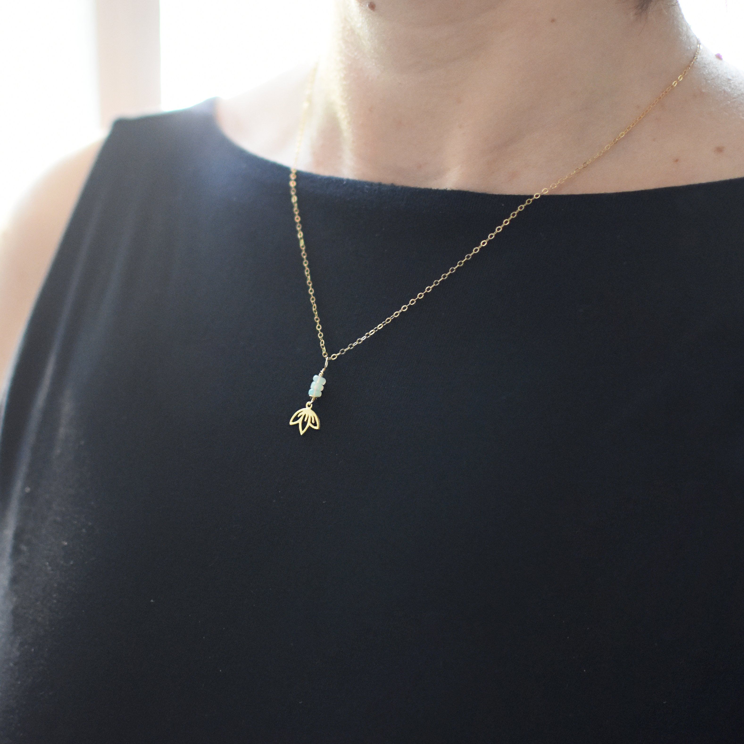 Fire Opal Necklace with 3 Bead Lotus Charm - 14K Gold Filled Jewelry for Women | Elegant Gift for Birthday, Anniversary & Special Occasions