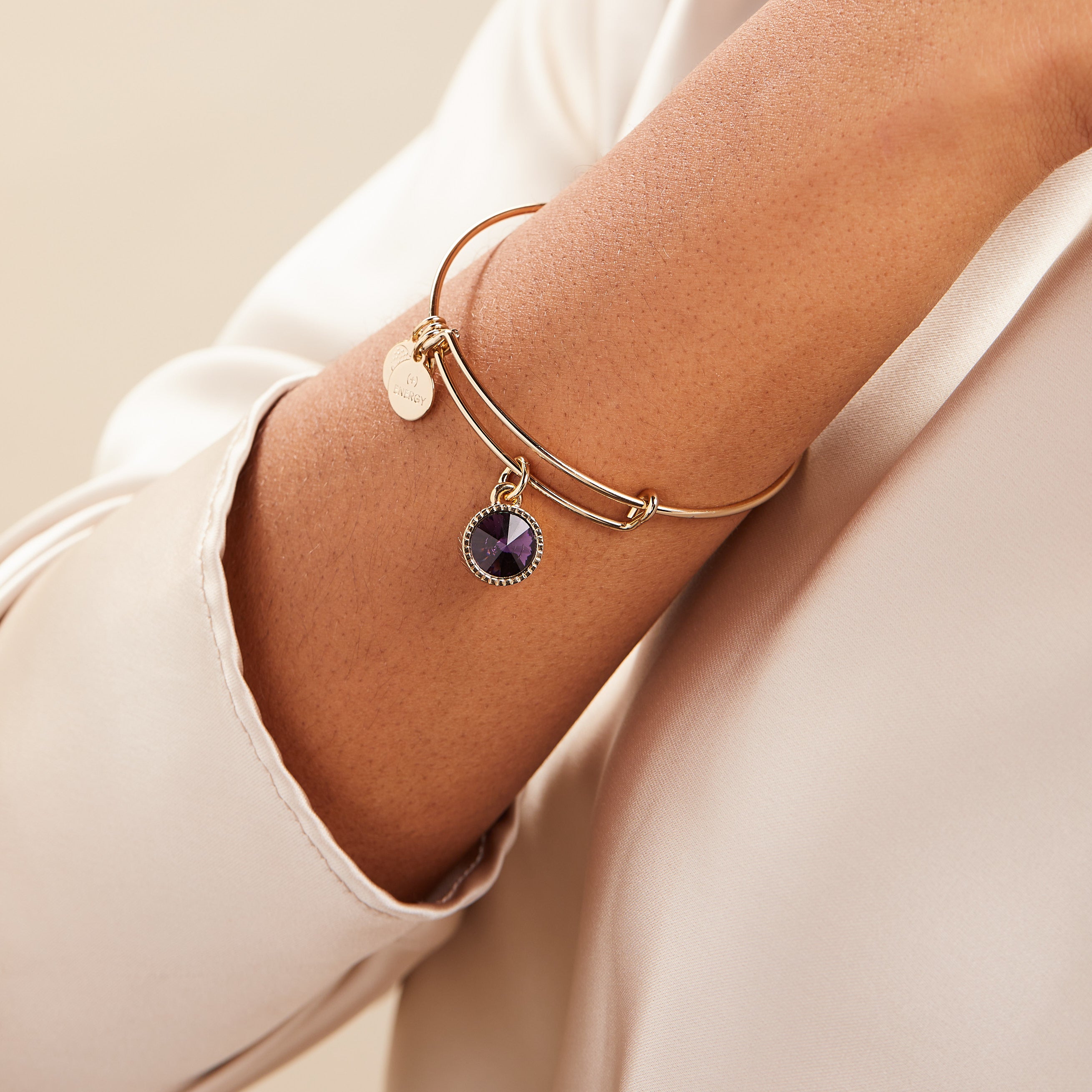February Birthstone Charm Bangle - Genuine Amethyst Jewelry for Women | Perfect Gift for Valentine's Day, Anniversary & Special Occasions