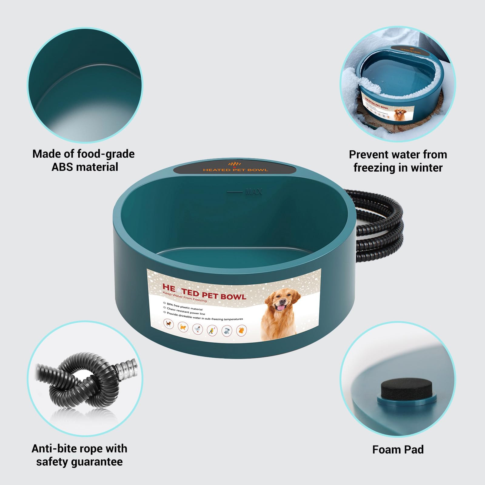 PETLESO Heated Water Bowl for Dogs and Cats - 0.58 Gallon Outdoor Pet Water Heater Bowl for Winter - Keeps Water Unfrozen for Dogs, Cats, Birds, and Chickens - Perfect for Cold Weather, Backyard, Kennel, and Farm Use