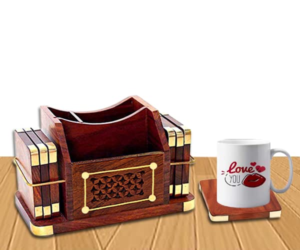 CRAFTCASTLE 6-Pack Wooden Drink Coasters Set - Natural Wood Table Coasters for Coffee, Tea, Beer & Wine Glasses - Perfect for Home, Office & Bar Use