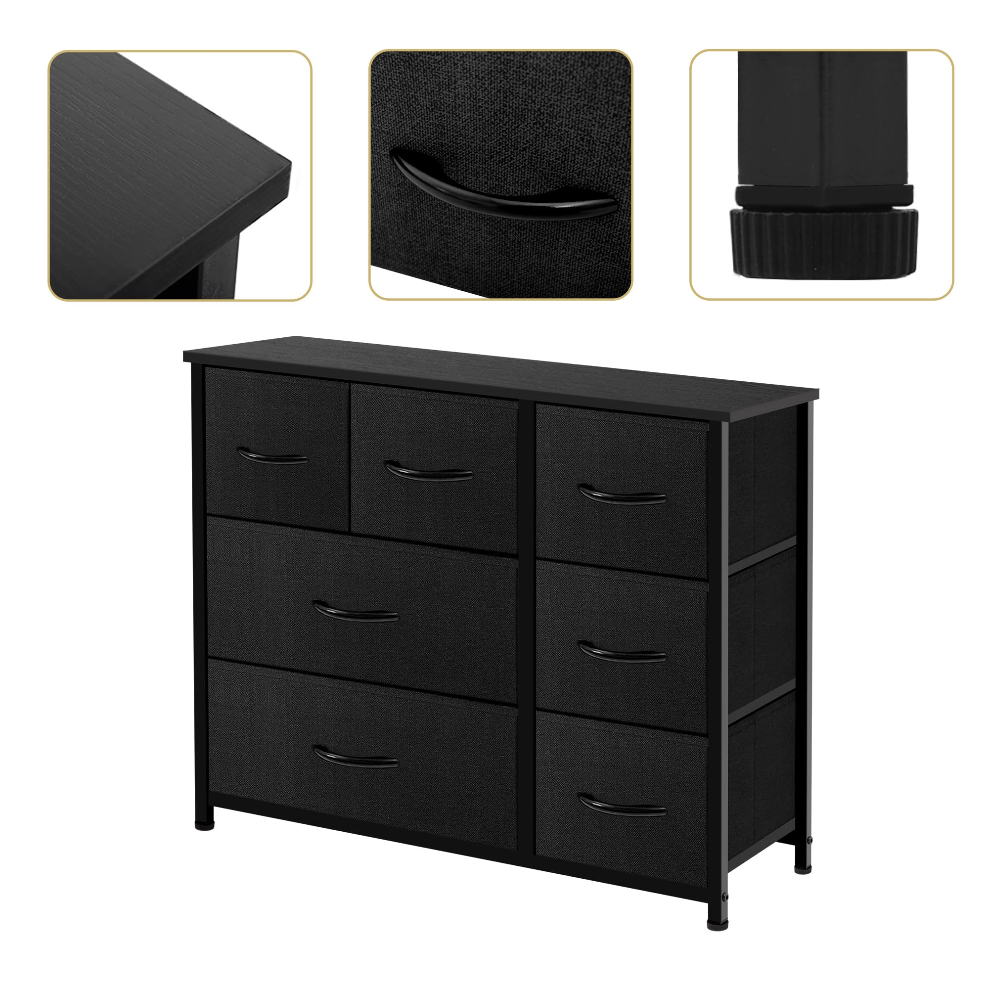 AZL1 Dresser Organizer with 7 Drawers - Large Storage Unit for Bedroom & Closet - Black