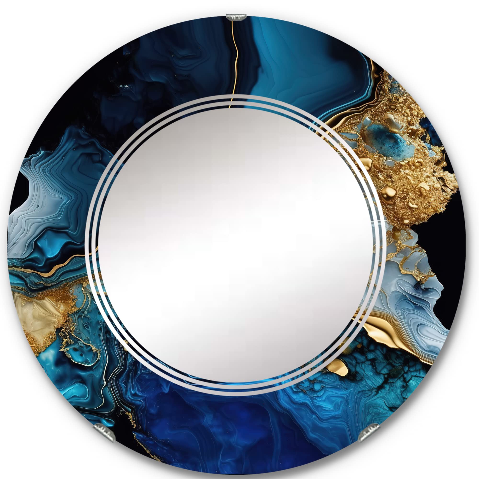 DesignQ Abstract Marble Wall Mirror - 24 Inch Oval & Round Modern Bathroom Vanity Mirror with Golden Azure Geode Marble Print - Elegant Home Decor for Bathroom, Bedroom & Living Room