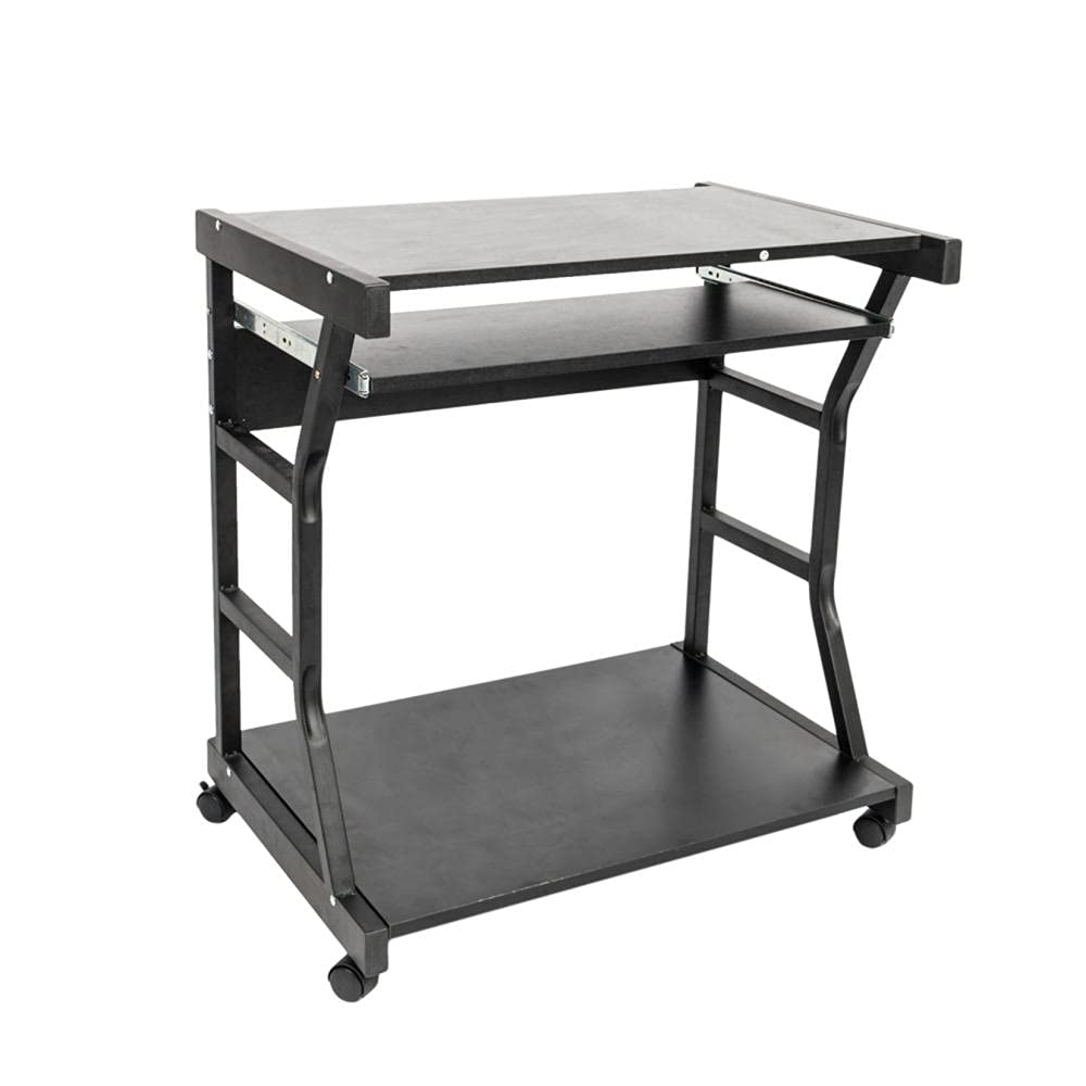 Compact Mobile Computer Desk Cart with Keyboard Tray & Printer Shelf - Black | Ideal for Home Office, Small Spaces, Workstations & Writing Desks