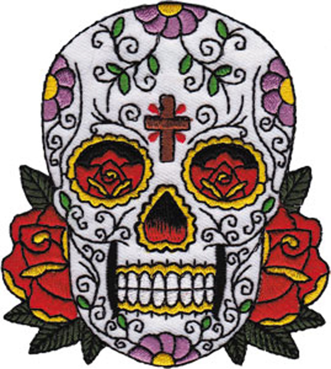 Candy Skull with Cross Patch - Gothic Embroidered Iron-On Applique for DIY Clothing, Hats & Bags | Perfect for Halloween Costumes, Punk Fashion & Gothic Decor