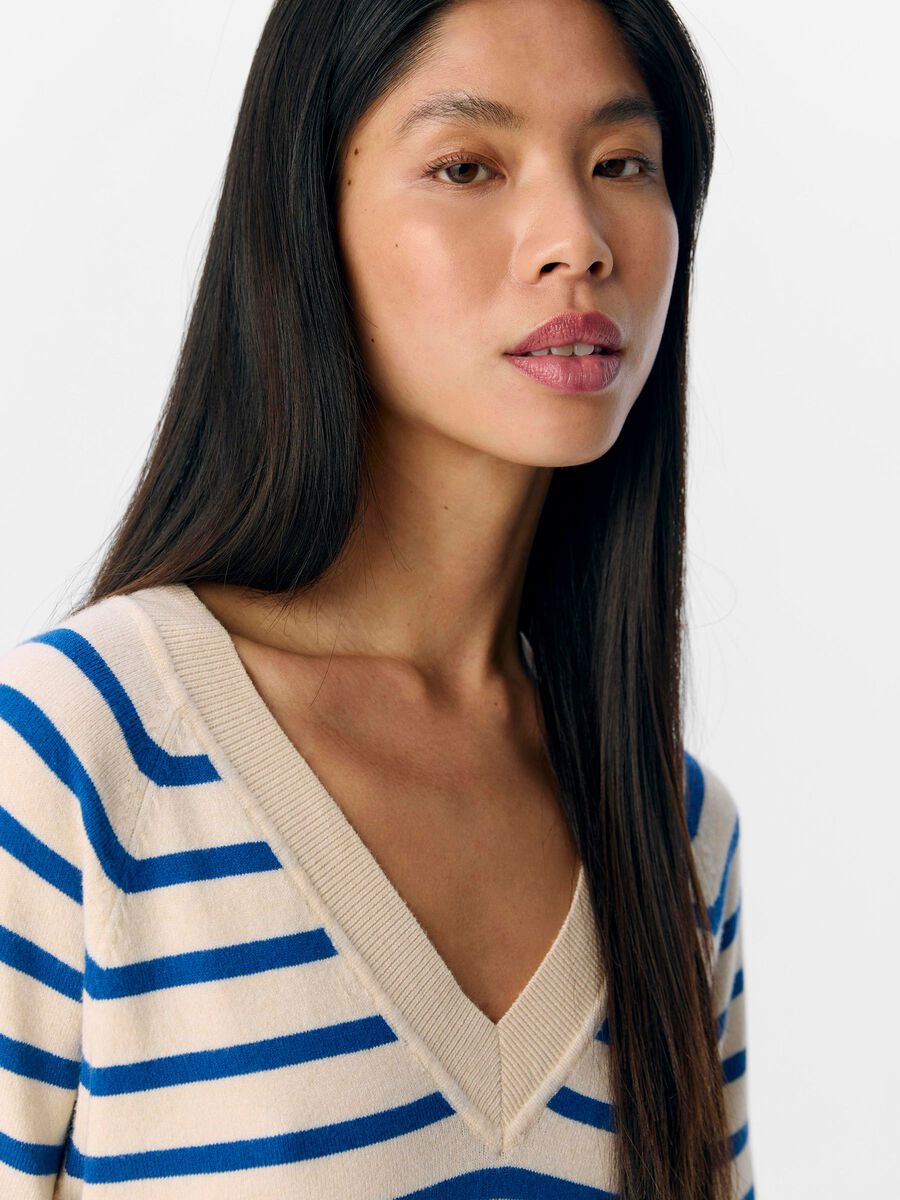 Jocelyn V Neck Knit Top Women's Casual T-Shirt - Soft Stretchy Crewneck Blouse in Sandshell/Surf Colors | Perfect for Work, Date Night & Everyday Wear