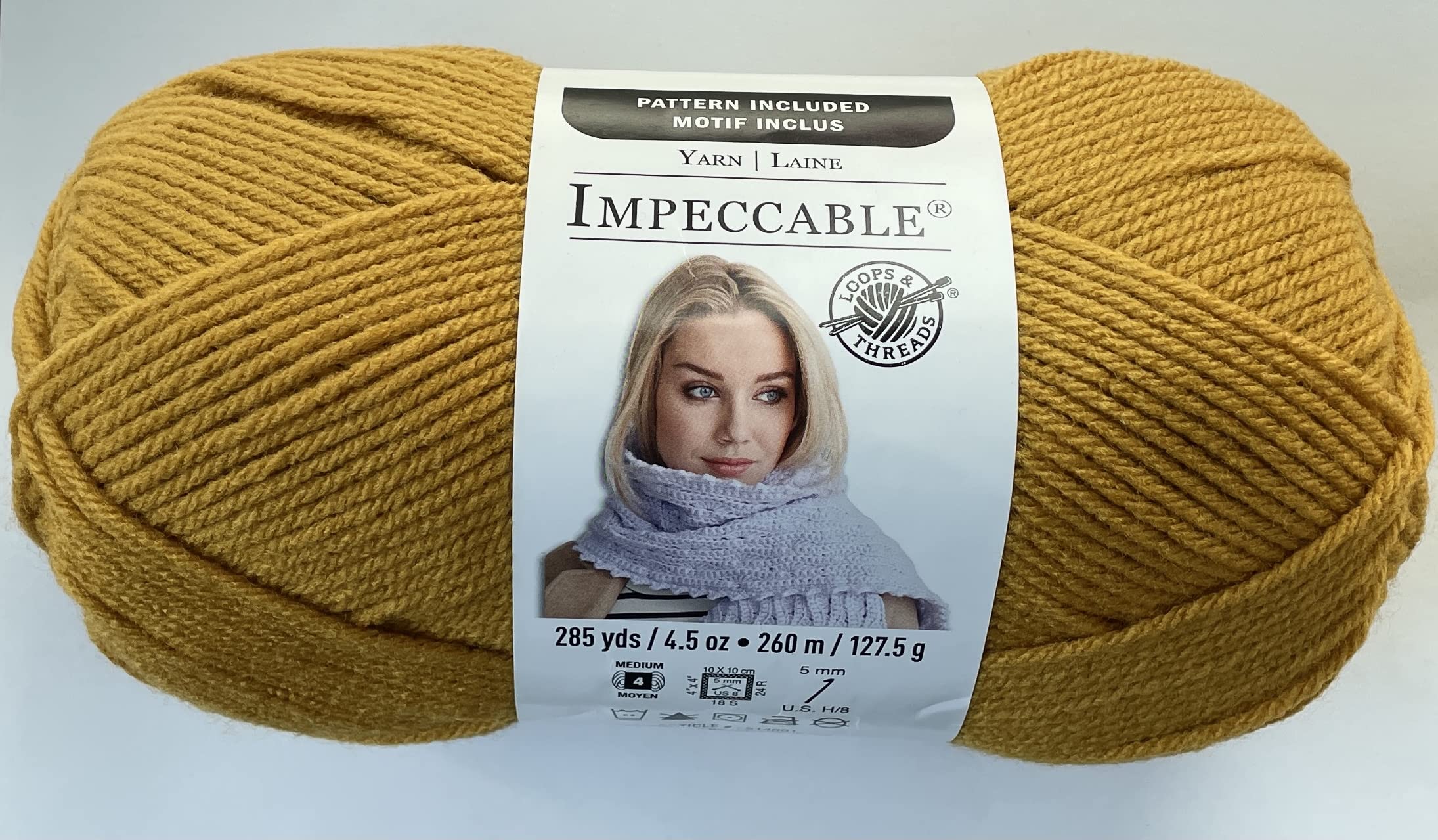 Premium Solid Gold Yarn - 4.5 oz Soft Knitting & Crochet Yarn by Loops & Threads - Perfect for Scarves, Blankets & DIY Crafts
