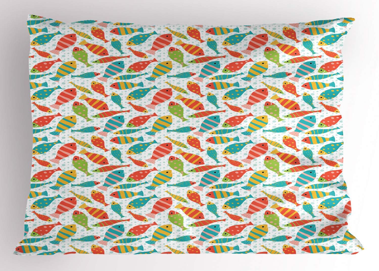 Ambesonne Colorful Smiling Fish & Sea Bubbles Printed Pillow Sham - Standard Queen Size 30
