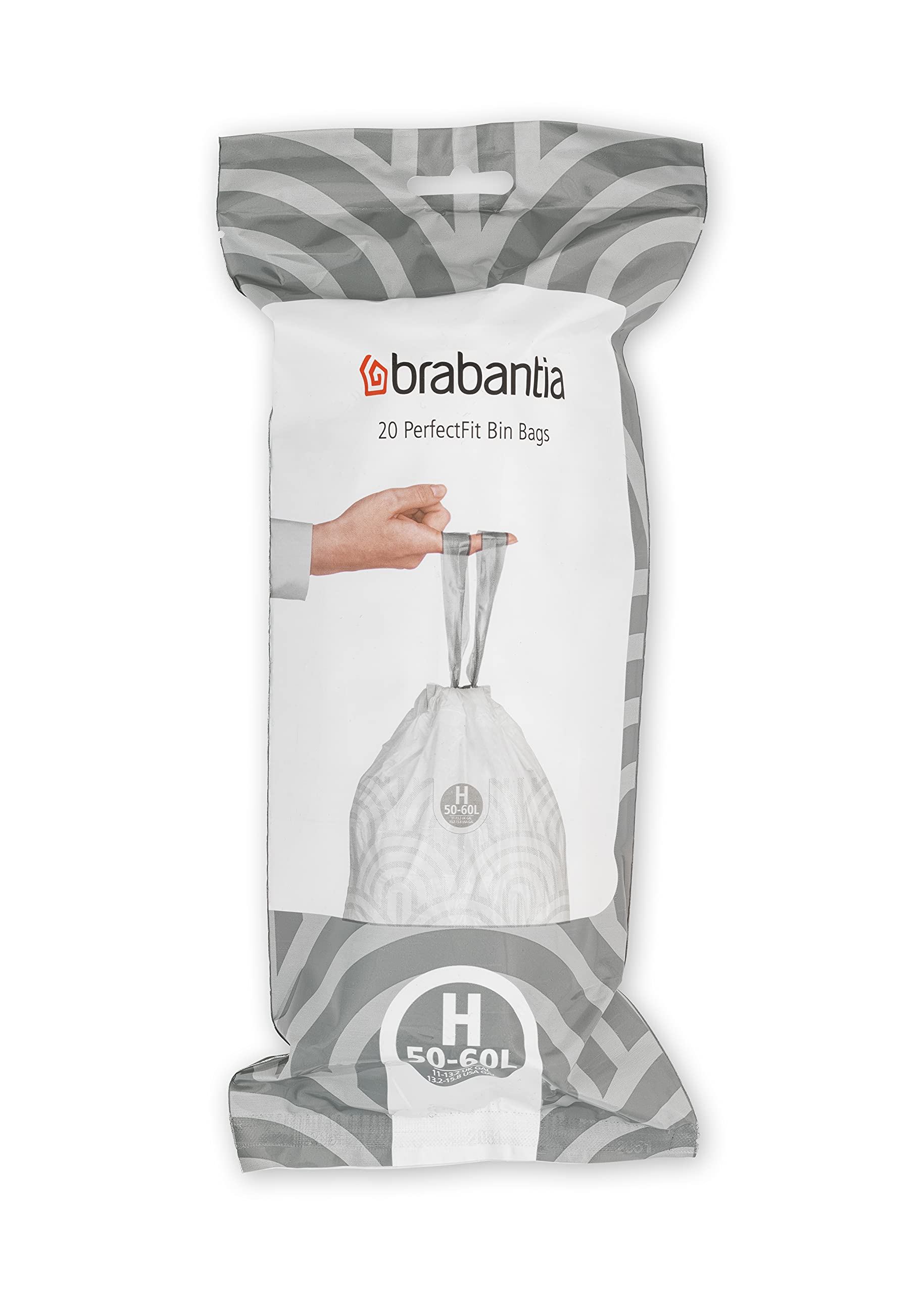 Brabantia PerfectFit Drawstring Trash Bags - 13.2-16 Gallon Heavy Duty Kitchen Garbage Bags (120 Count) - Leakproof & Odor Control for Home, Office & Outdoor Use