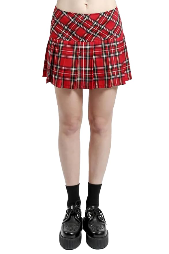 Stylish Red Plaid Pleated Skirt for Women (Size M) - Perfect for Office, School & Casual Outfits