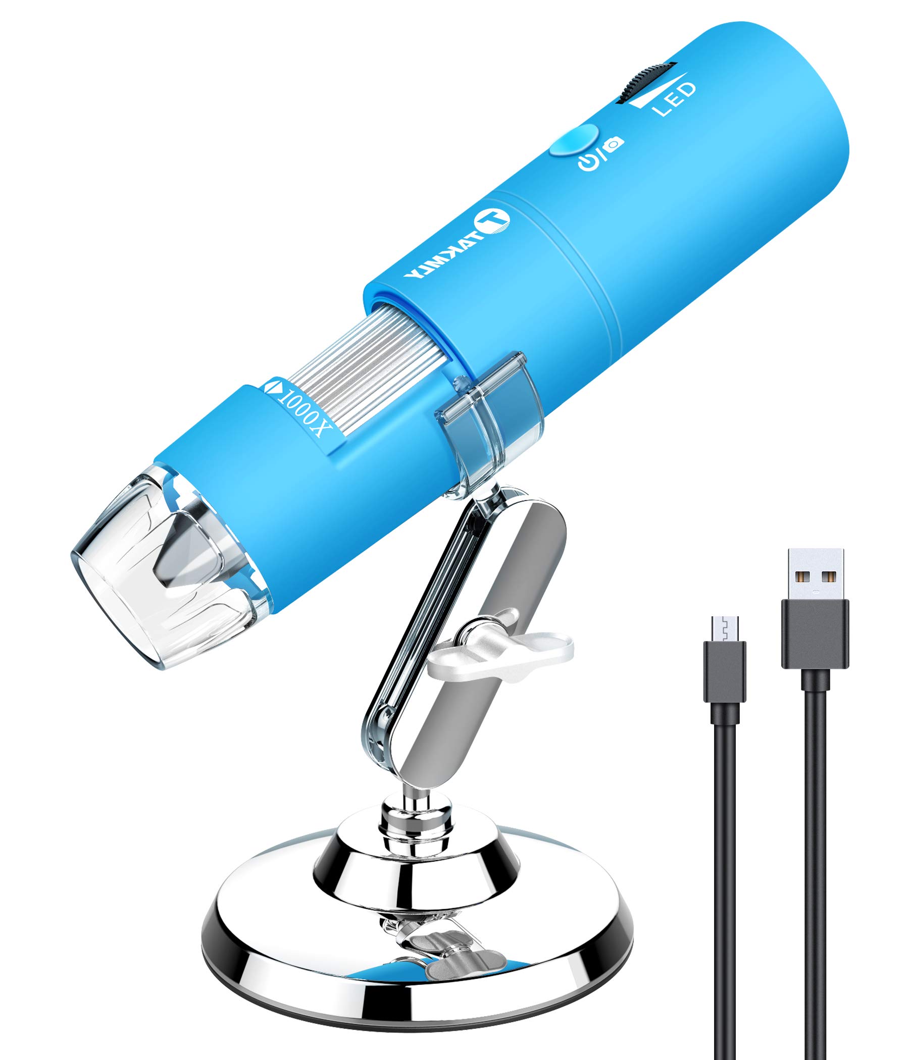 Wireless Digital Microscope 50x-1000x Magnification, USB HD Inspection Camera with Stand - Compatible with iPhone, iPad, Samsung, Android, Mac & Windows - Perfect for Jewelry Repair, Coin Collecting, PCB Inspection & Science Education (Blue)