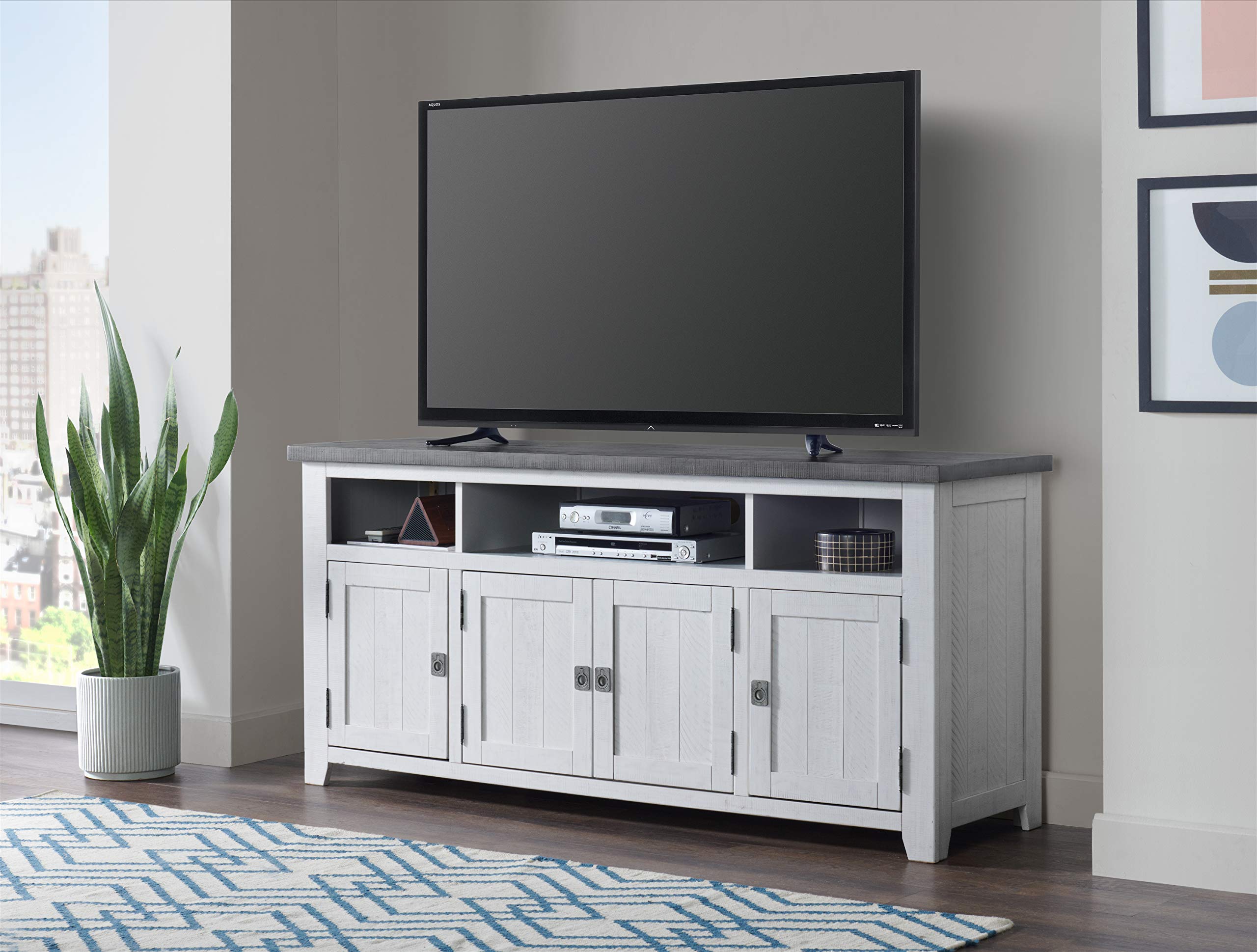 Martin Svensson Home Foundry 65 Inch TV Stand with Grey Top - Modern White Wooden Entertainment Center for Living Room, Bedroom & Home Theater