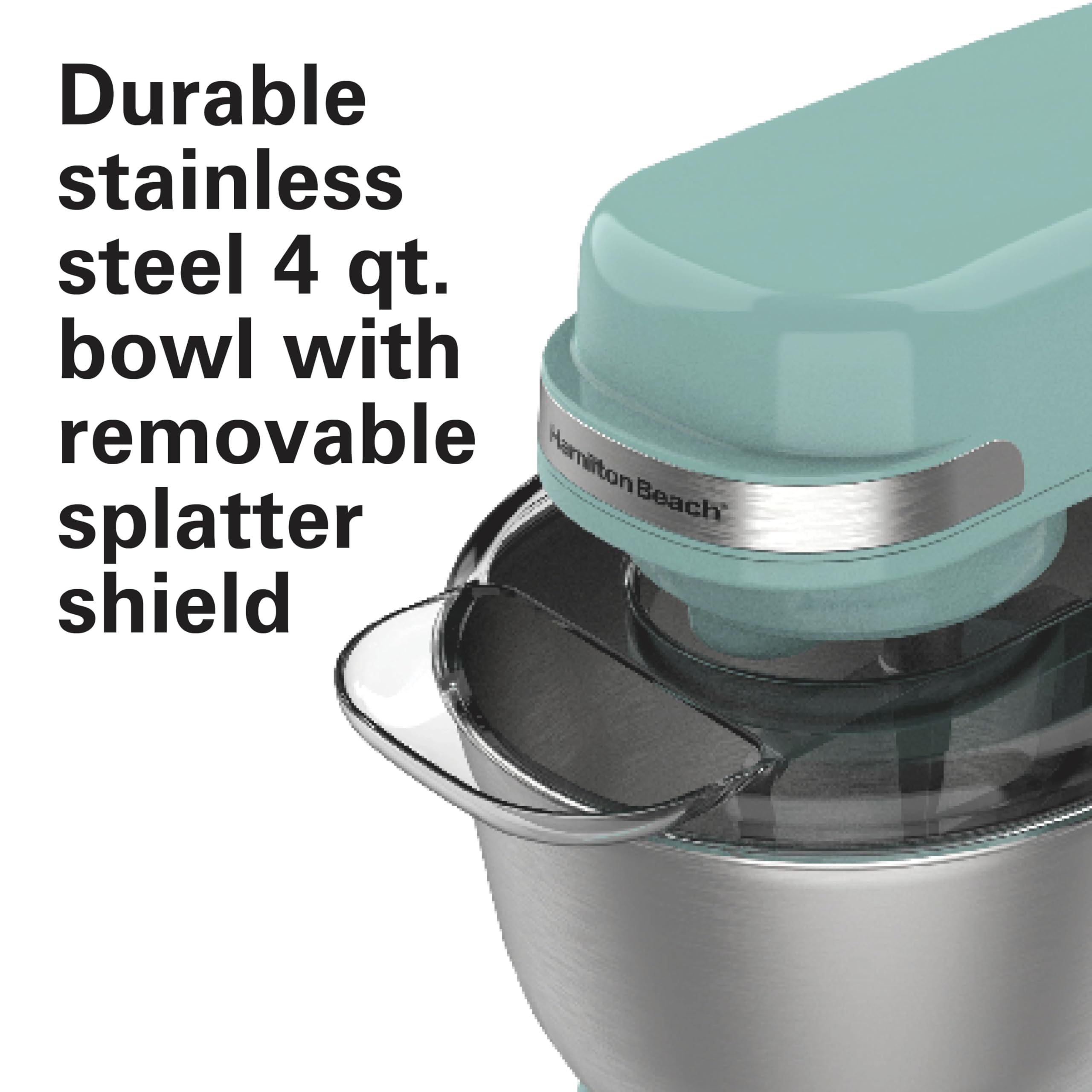 Hamilton Beach 4-Quart Electric Stand Mixer with Dough Hook, Flat Beater & Whisk - 7 Speed Settings & Splash Guard - Aqua Blue - Perfect for Baking Bread, Cookies & Cakes at Home