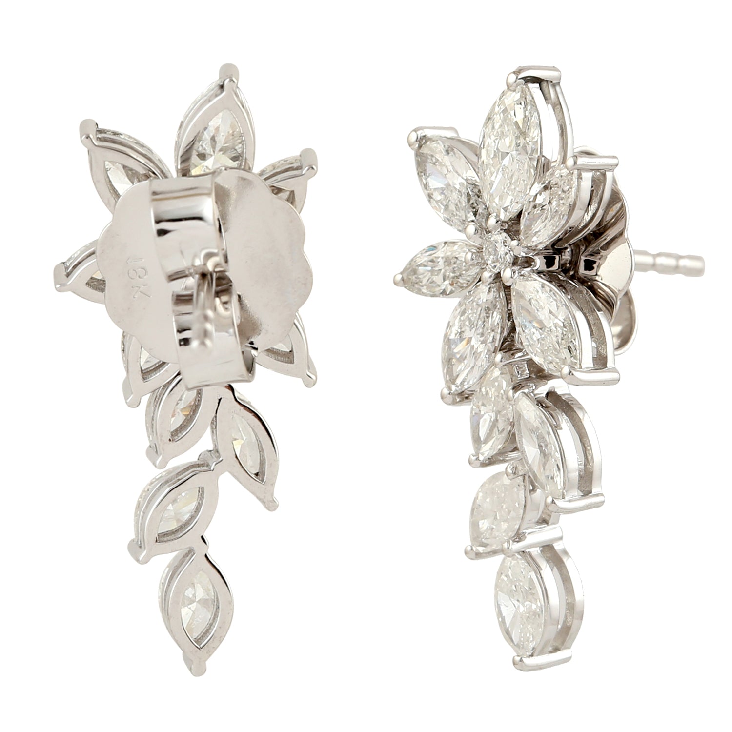 Exquisite Marquise Cut Rose Cut Diamond Dangle Earrings in 18K White Gold - Perfect Gift for Women, Brides & Anniversary - Elegant Jewelry for Weddings, Parties & Special Occasions