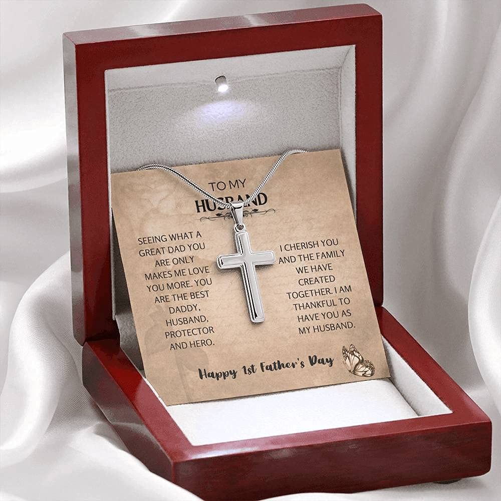Handmade Cross Necklace for Husband - Unique 1st Father's Day Gift, Thoughtful Present from Wife - Perfect for Anniversary, Birthday & Special Occasions
