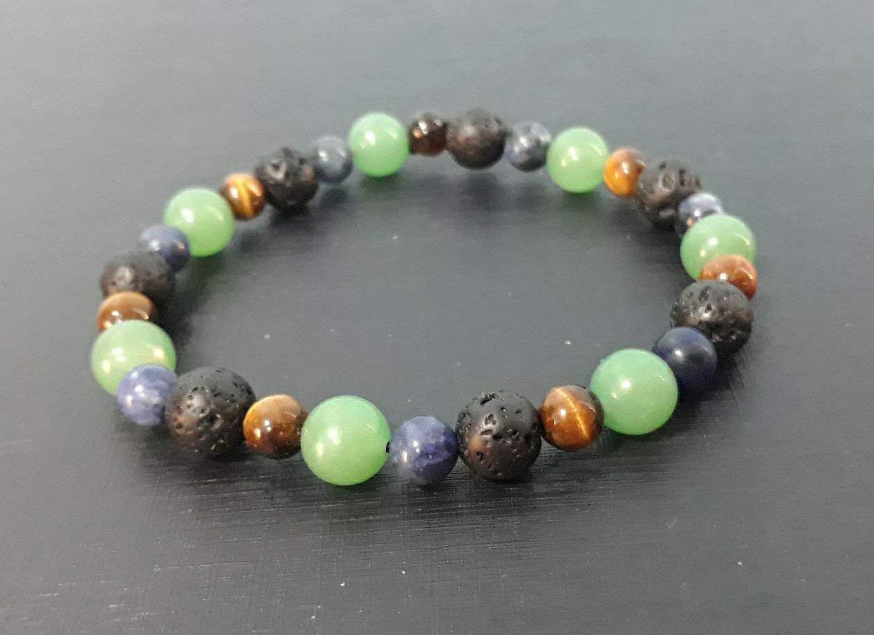 Natural Jade Lava Tiger Eye Lapis Stone Stretch Bracelet for Men & Women - Beaded Gemstone Fashion Jewelry - Perfect Gift for Yoga, Meditation & Spiritual Healing