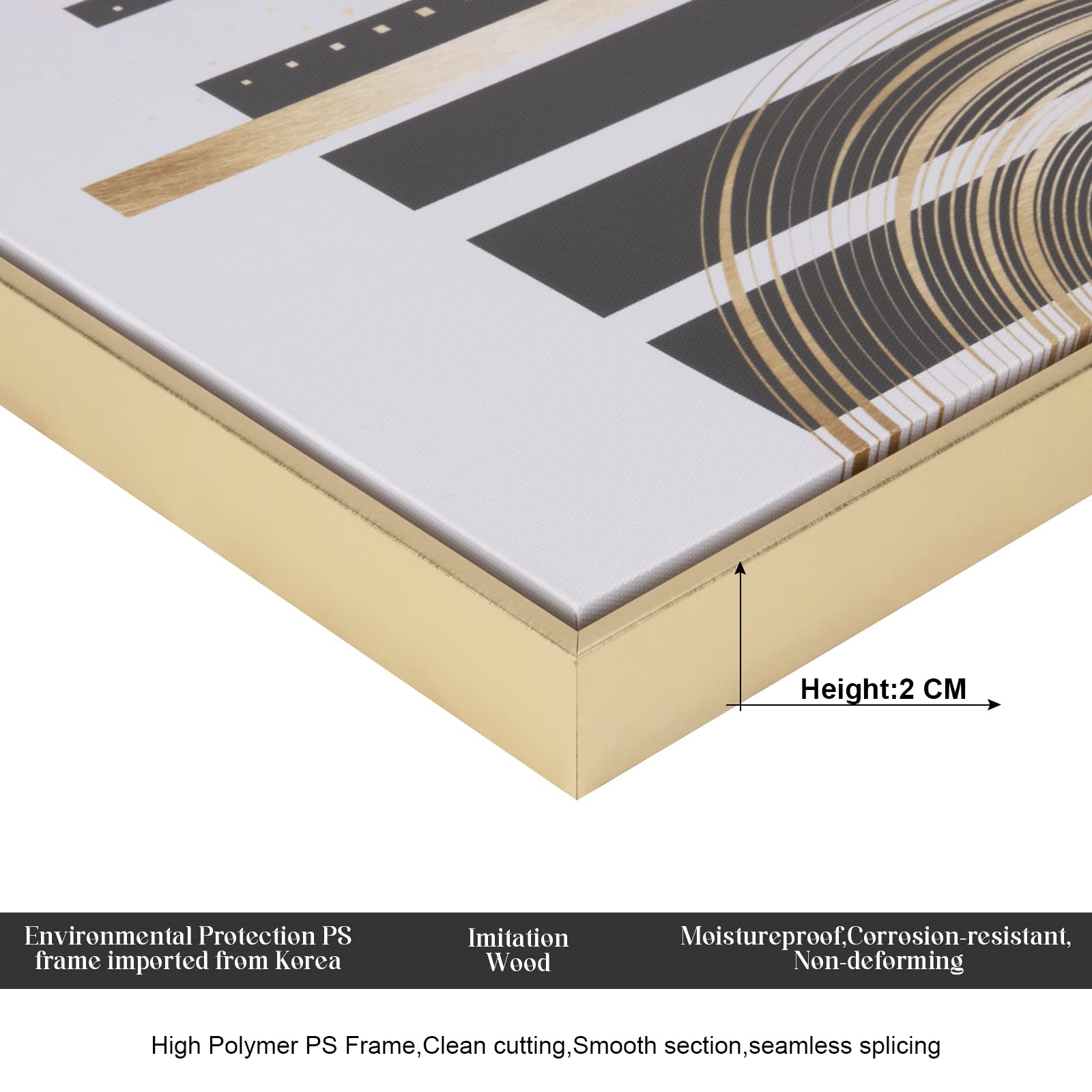 3Pcs Gold Canvas Wall Art Decor - Nordic Luxury Geometric Abstract Grey Black and Gold Framed Painting Poster Print (12x16 Inch) for Living Room, Bedroom & Dining Room - Elegant Marble Wall Art for Home & Office Decor